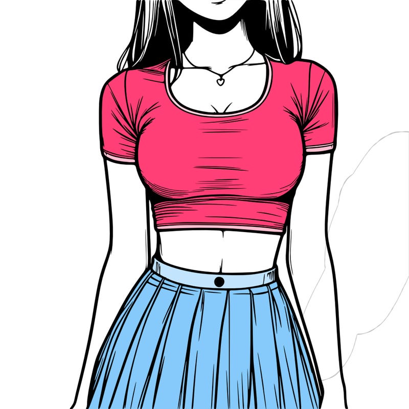 realistic girl wearing crop top and skirt