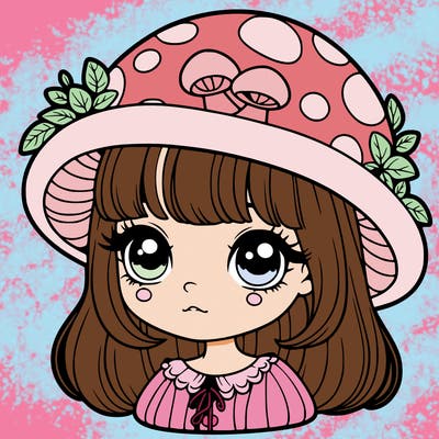realistic girl wearing cute mushroom hat