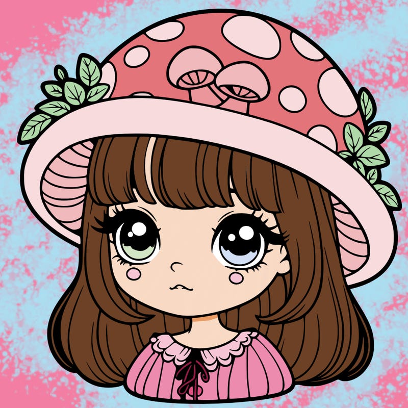realistic girl wearing cute mushroom hat