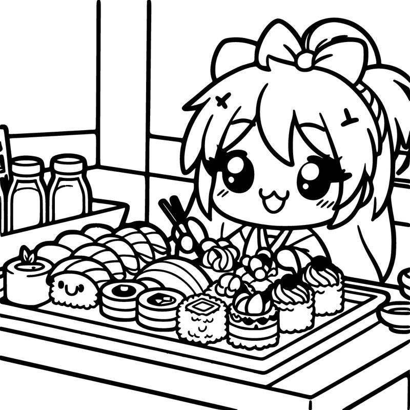 kawaii anime sushi and sashimi buffet