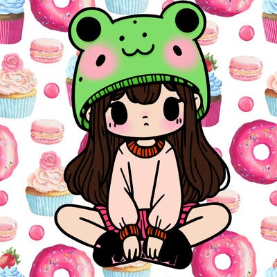 a girl wearing a frog hat and some frog socks