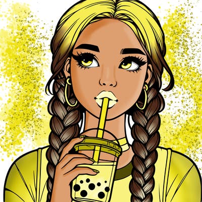 realistic girl with braided hair drinking boba