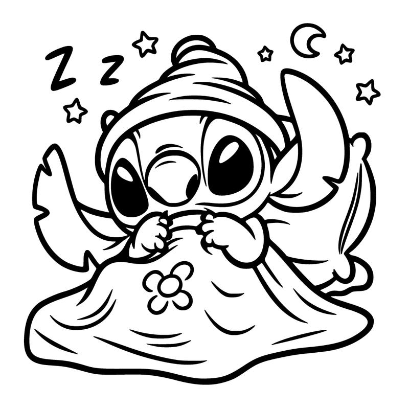 stitch going to sleep with a blanket