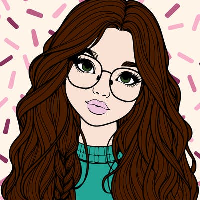 girl with long hair and freckles and glasses realistic