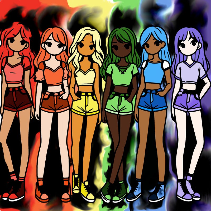 a group of girls wearing crop tops and shorts