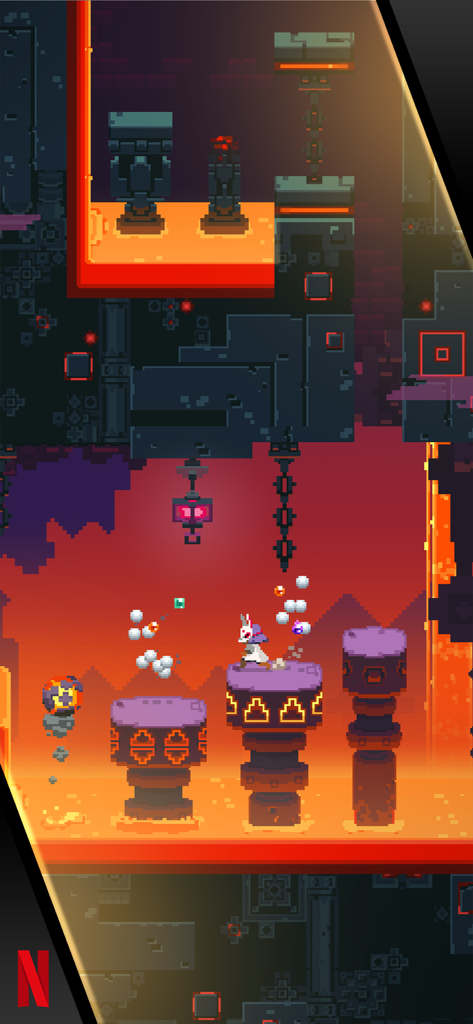 Lucky Luna - Gameplay of Luna exploring a fiery temple dungeon in the pixel art platformer Lucky Luna.