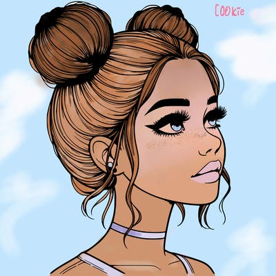 realistic girl with buns on the top of her head