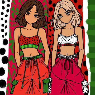 two girls with crop top with baggy pants