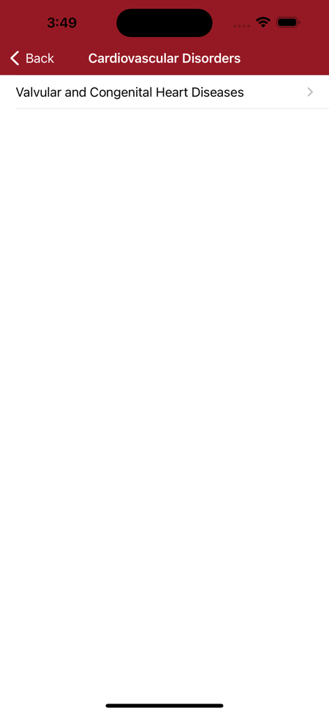 Auswahlbildschirm für die Kategorie Herz-Kreislauf-Erkrankungen in der iMedicine Review Lite App