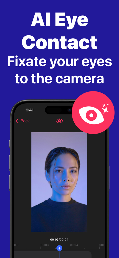 Función de contacto visual IA en la interfaz de la aplicación Teleprompter for Video Pro