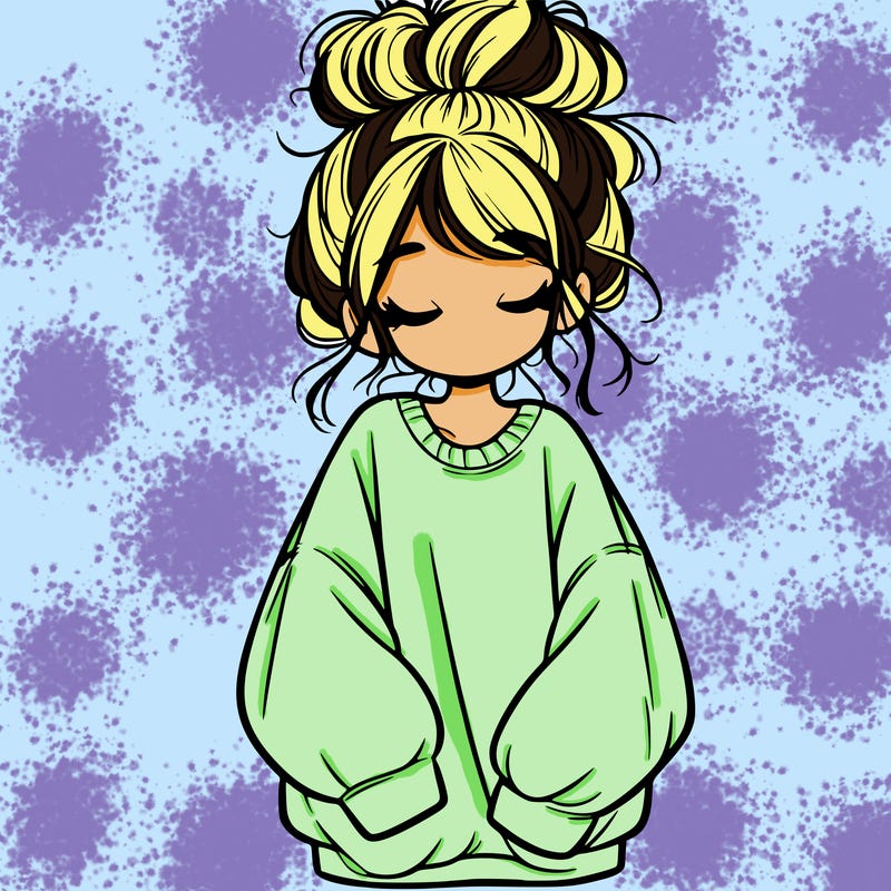 girl with baggy sweatshirt and messy bun