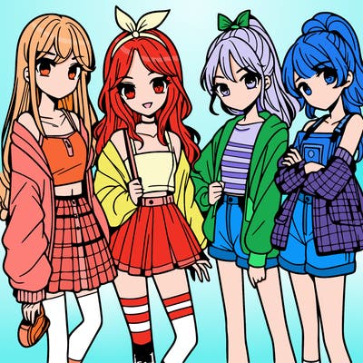 teen manga girls group of 4