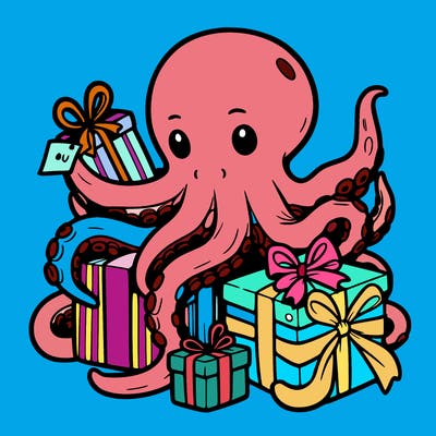 an octopus wrapping gifts
