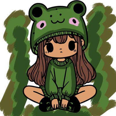 a girl wearing a frog hat and some frog socks
