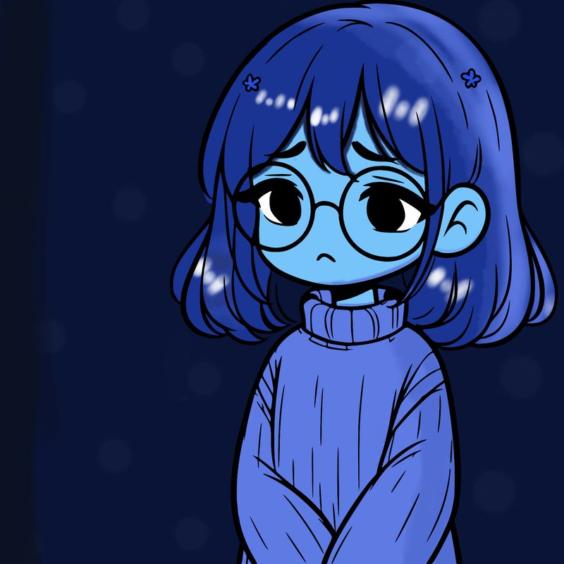 sad girl with glasses in a sweater