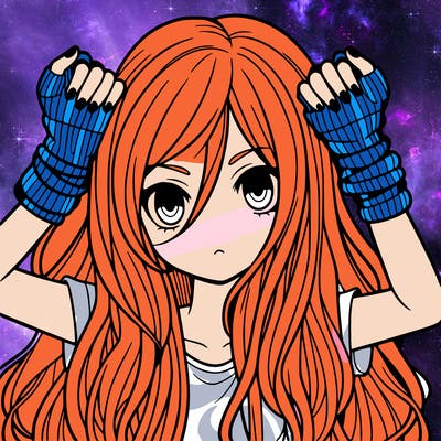 long haired girl with fingerless gloves