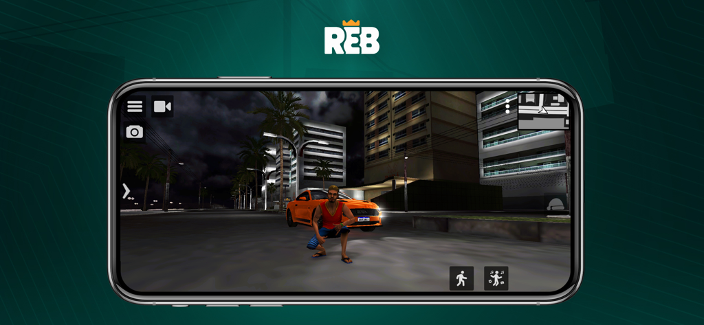 Rebaixados Elite Brasil - Un personaje jugador posando frente a un coche naranja personalizado en una calle de la ciudad por la noche en Rebaixados Elite Brasil