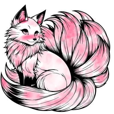 realistic detailed 9 tailed anime fox