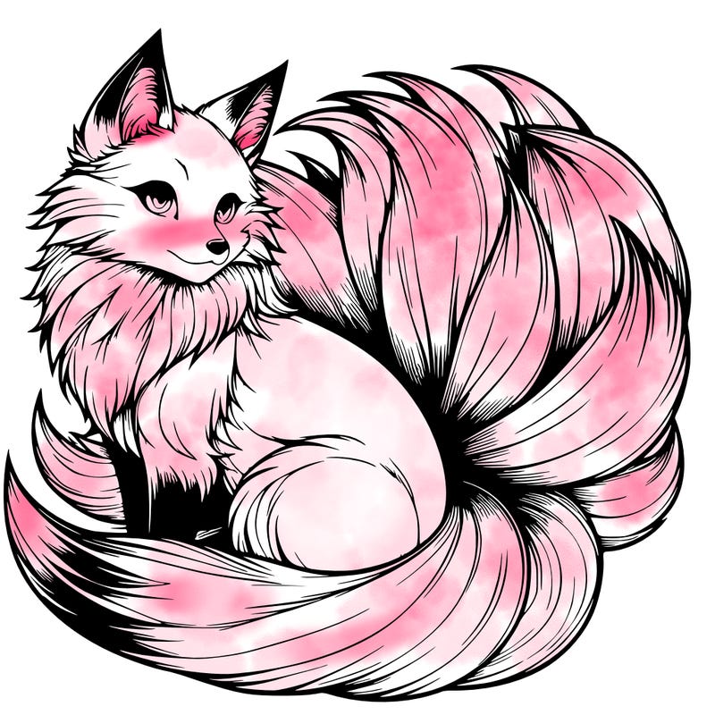 realistic detailed 9 tailed anime fox