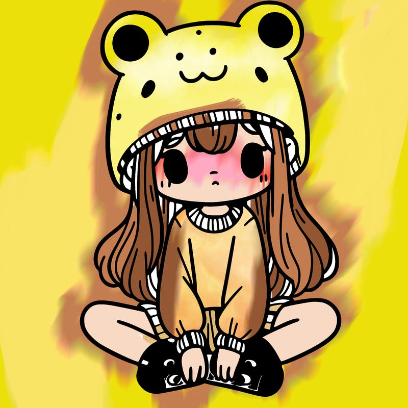 a girl wearing a frog hat and some frog socks