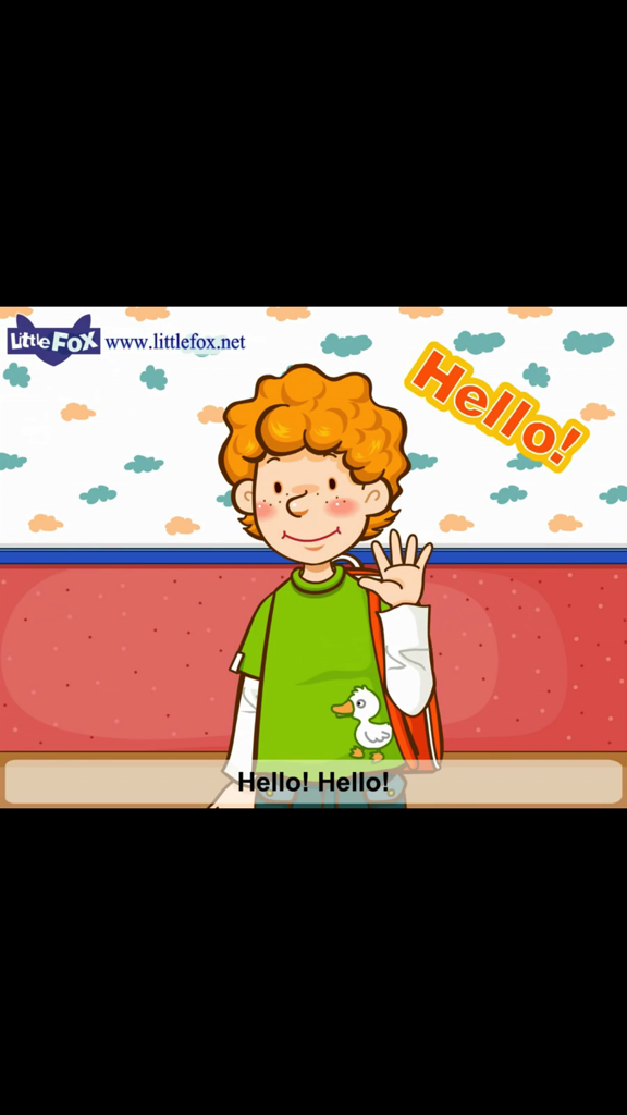 어린이를 위한 교육용 영어 노래 앱에서 인사하는 만화 소년