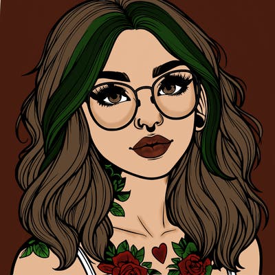 realistic girl with tattoos and glasses