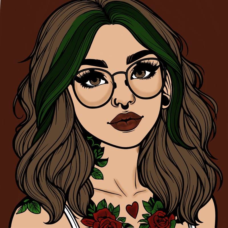 realistic girl with tattoos and glasses
