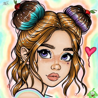 realistic girl with hair buns on her head