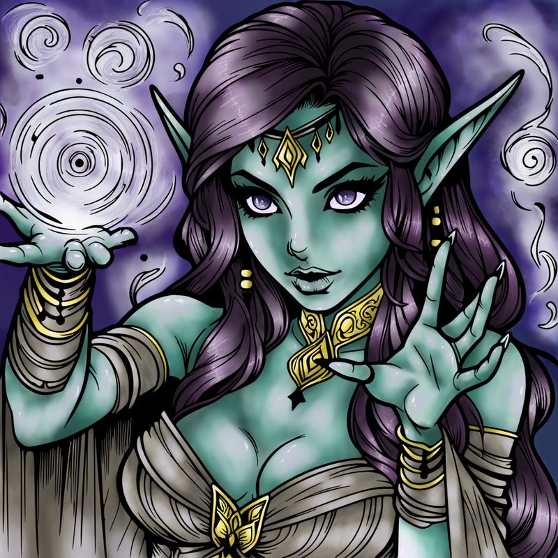 realistic scary beautiful elf sorceress casting spell