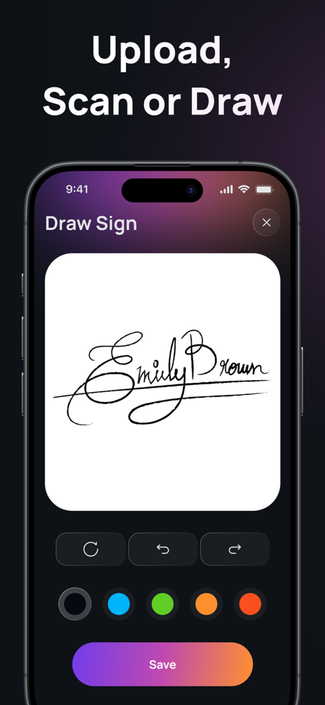Sign AI - Signature Maker App - A digital signature being drawn on a mobile phone using the Sign AI app tools.
