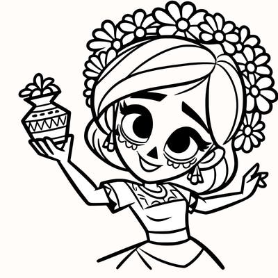a disney style day of the dead woman.