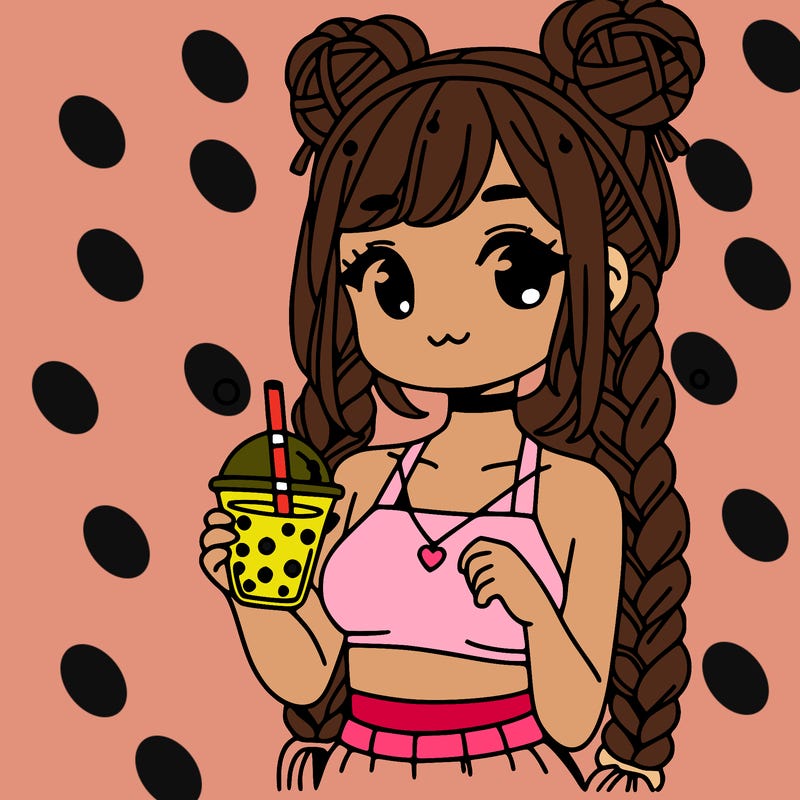 girl in braids, drinking boba and in a crop top