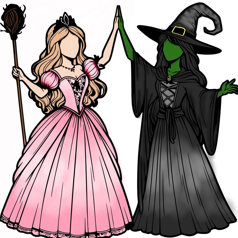 detailed realistic split of a princess and a witch