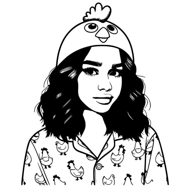 realistic girl in chicken pjs