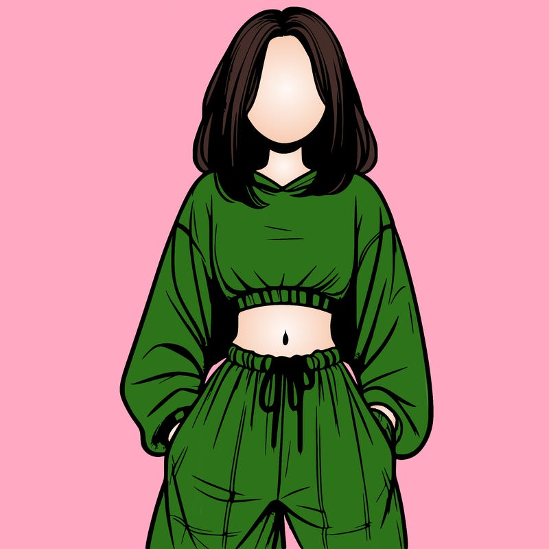 realistic girl faceless with baggy pants and a crop top