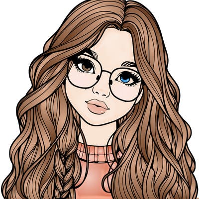 girl with long hair and freckles and glasses realistic