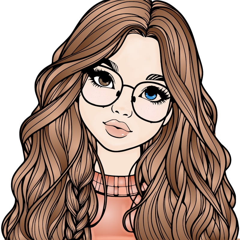 girl with long hair and freckles and glasses realistic