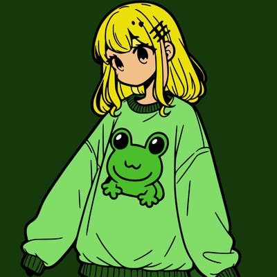 girl wearing frogging sweatshirt