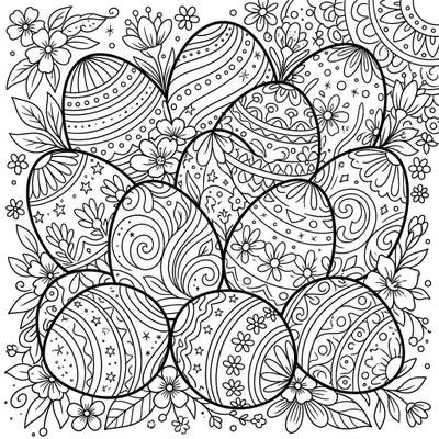 Get ready to add a dazzling touch to your Easter celebrations with this intricate Glitter Easter Eggs coloring page. Each egg is adorned with unique patterns, surrounded by beautiful spring blossoms, inviting you to unleash your creativity.
