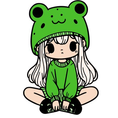 a girl wearing a frog hat and some frog socks