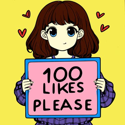 a girl holding a sign saying 100 likes please