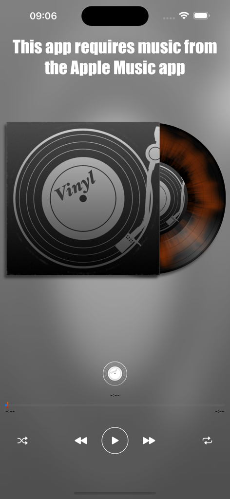 Vinyl Record - Vinyl record player app interface with a retro record and music controls