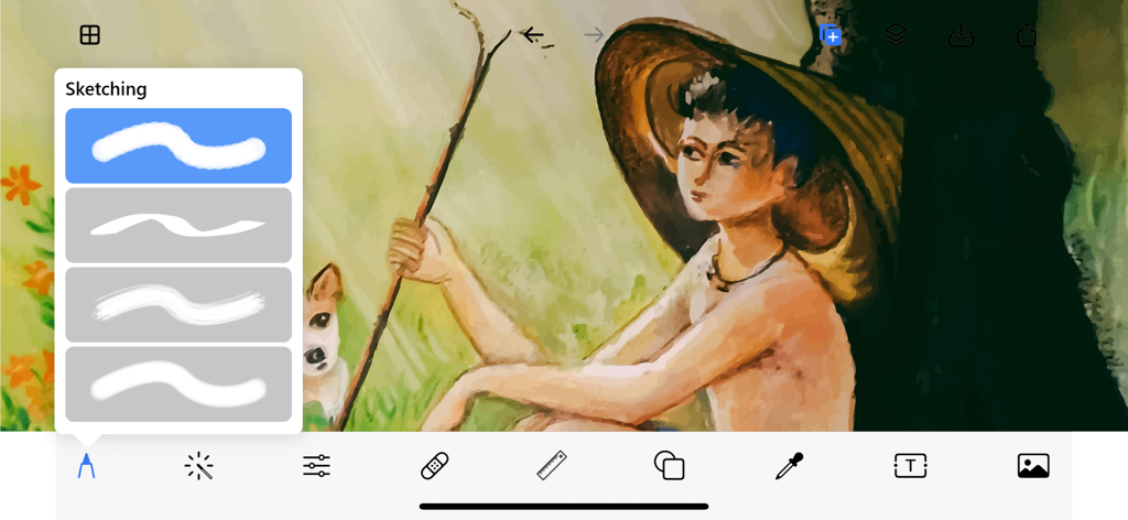 Drawing Apps - 水彩画とスケッチブラシのオプションを表示するデジタル描画インターフェース