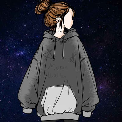 realistic girl with a oversized sweatshirt on and a bun