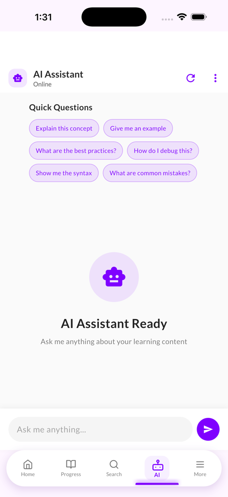 Learn R Programming: AI Tutor - AI assistant interface for learning R programming with quick question prompts