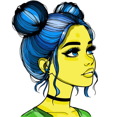 realistic girl with buns on the top of her head