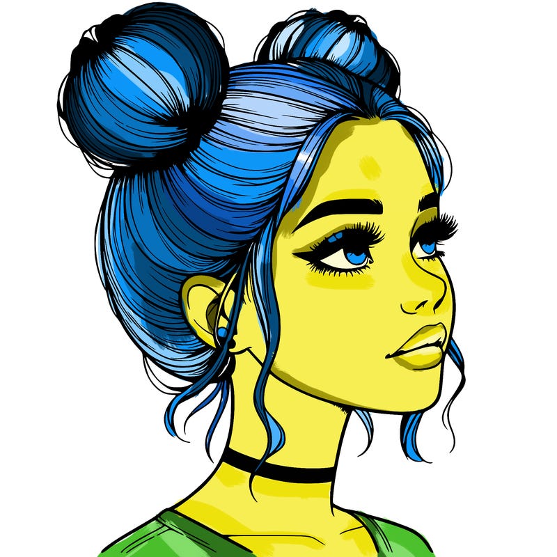 realistic girl with buns on the top of her head