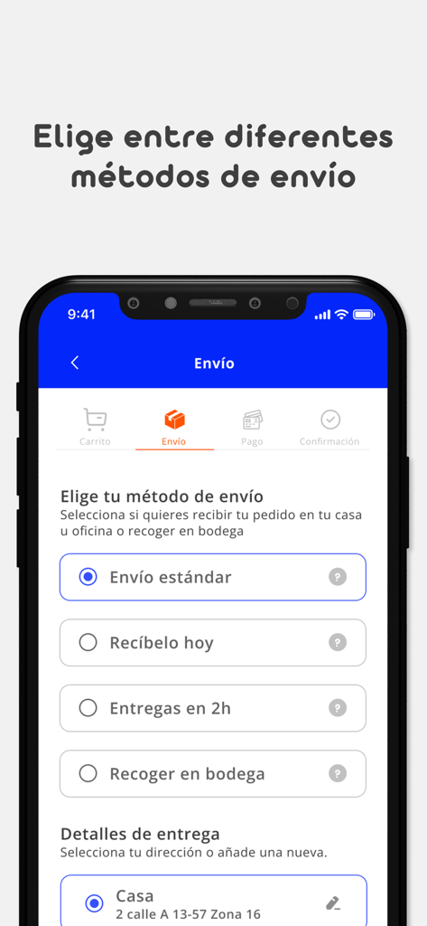Pacifiko - Pacifiko app checkout screen showing delivery options including standard, same-day, and 2-hour delivery for sending goods to Central America.