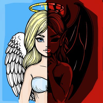 realistic angel half demon