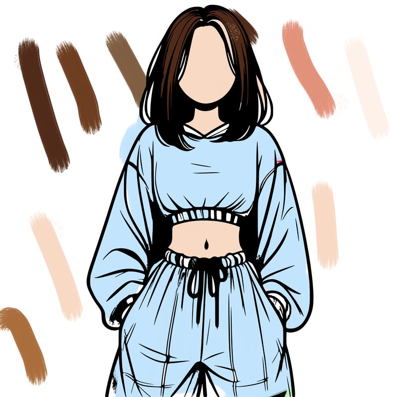 realistic girl faceless with baggy pants and a crop top